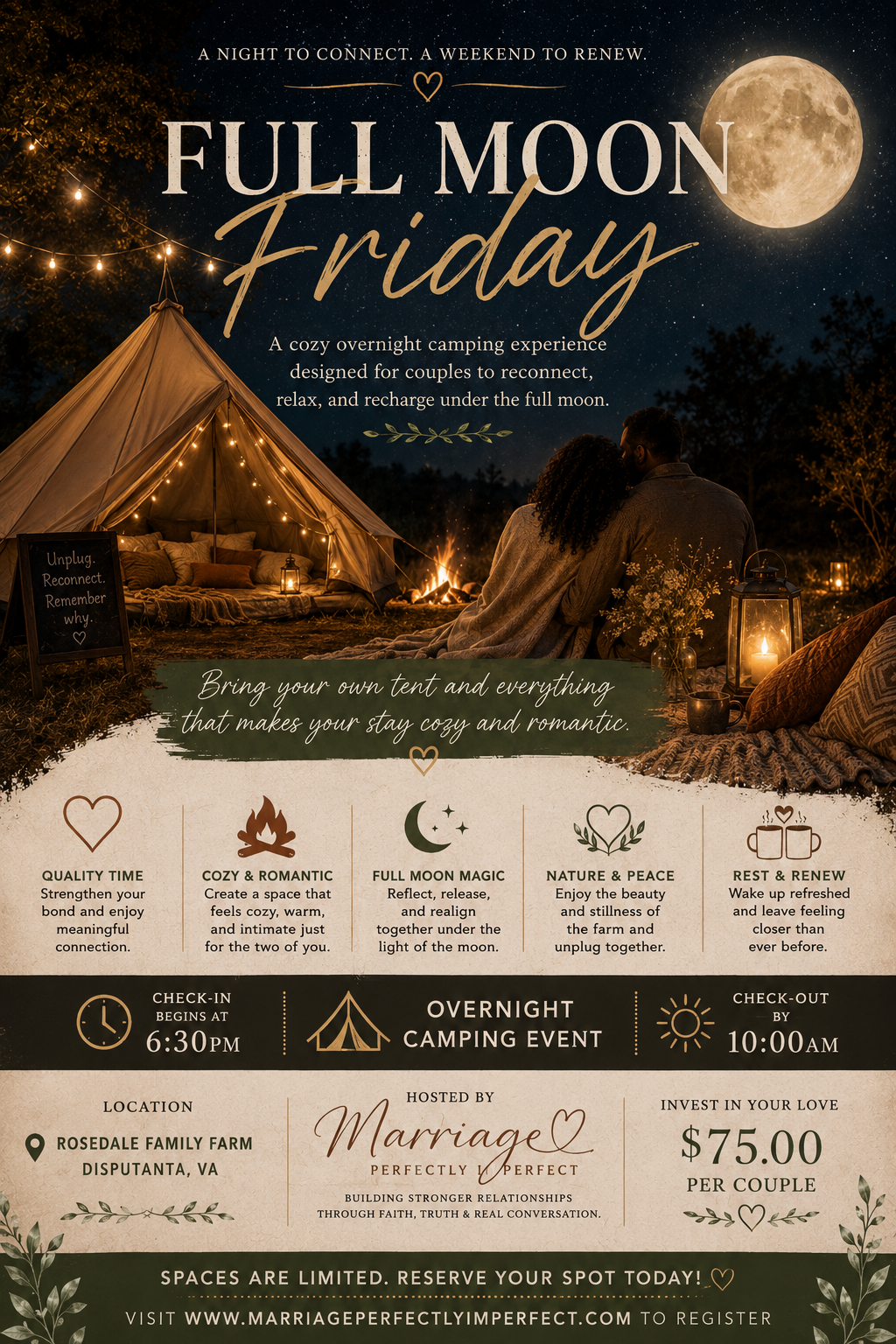 Full Moon Friday overnight camping event flyer